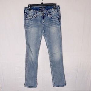 Vintage Y2K Silver Jeans Mackenzie Flap Light Wash Slim Straight Leg Low Rise 26